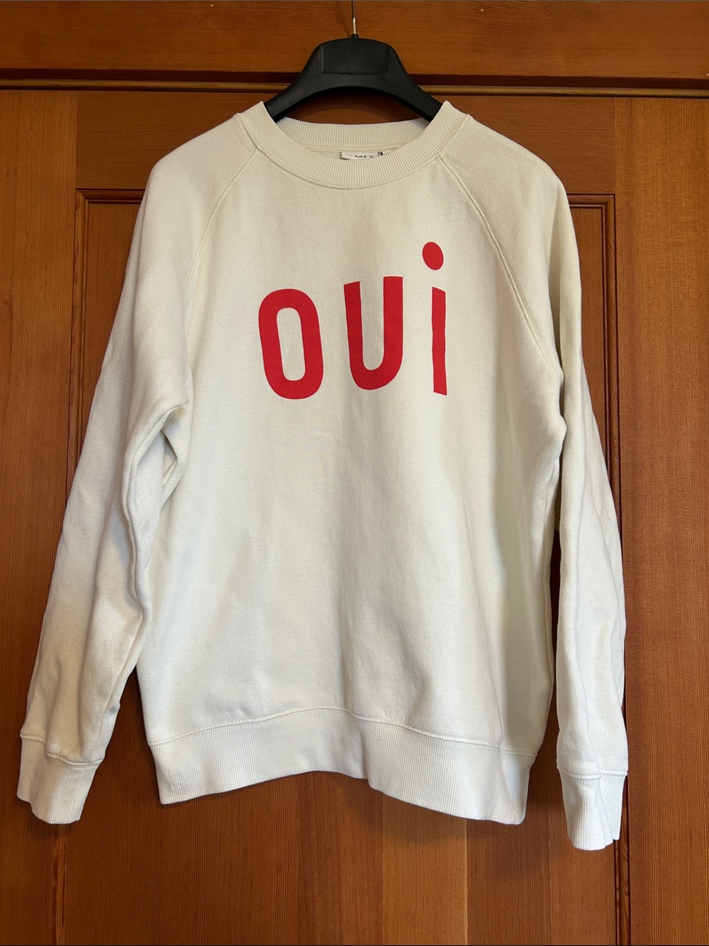 Clare V. | Oui Sweatshirt in Cream with Bright Poppy - Picture 6 of 13